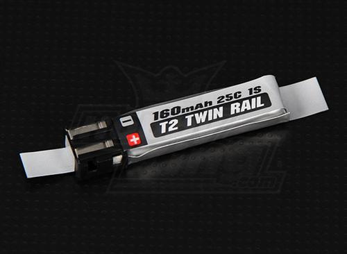 N160.1S.25T2 Turnigy nano-tech 160mah 1S 25C Lipo Pack (Nine Eagles style - T2 Twin Rail for older m